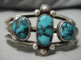 Native American Important Turquoise!! Vintage Navajo Blue Warrior Sterling Silver Bracelet-Nativo Arts