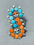 One Of The Most Unique Ever Vintage Native American Zuni Turquoise Coral Sterling Silver Ring-Nativo Arts