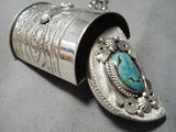 Incredible Native American Navajo Roystong Turquoise Sterling Silver Pillbox Necklace-Nativo Arts