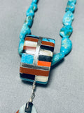 Native American One Of The Best Vintage Santo Domingo Turquoise Inlay Sterling Silver Necklace-Nativo Arts