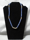 One Of The Best Vintage Native American Navajo Lapis Heishi Sterling Silver Necklace Old-Nativo Arts