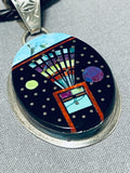 Very Intricate Native American Navajo Space Kachina Turquoise Sterling Silver Necklace-Nativo Arts