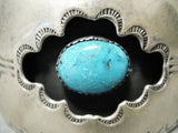 Wide Vintage Native American Navajo Hand Tooled Sterling Silver Turquoise Pillow Bracelet-Nativo Arts