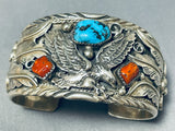 Al Chee Vintage Native American Navajo Eagle Turquoise Sterling Silver Bracelet-Nativo Arts