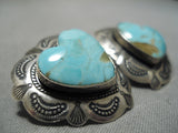 Wonderful Rare Vintage Native American Navajo #8 Turquoise Sterling Silver Earrings Old-Nativo Arts