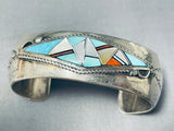 Extremely Intricate Vintage Native American Navajo Turquoise Inlay Sterling Silver Bracelet-Nativo Arts