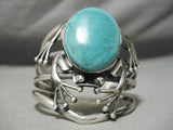 Huge Frog Vintage Native American Navajo Green Turquoise Sterling Silver Bracelet Old-Nativo Arts