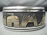 Huge Authentic Thomas Singer Vintage Native American Navajo Sterling Silver Gold Bracelet-Nativo Arts