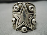 Huge Detailed Heavy Men's Vintage Native American Navajo Dallas Cowboys Sterling Silver Ring-Nativo Arts