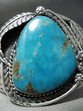 Huge Vintage Native American Navajo Carico Lake Turquoise Sterling Silver Leaf Bracelet Old-Nativo Arts