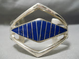 Superior Vintage Native American Navajo Lapis Inlay Sterling Silver Bracelet Cuff-Nativo Arts