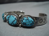 Important Vintage Native American Navajo Lone Mountain Turquoise Sterling Silver Bracelet Old-Nativo Arts