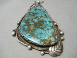 Huge Vintage Native American Navajo Blue Thunder Turquoise Sterling Silver Necklace Old-Nativo Arts