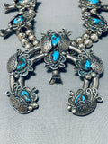 247 Gram Bisbee Turquoise Vintage Native American Navajo Sterling Silver Suqash Blossom Necklace-Nativo Arts