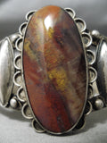 Early 1900's Vintage Native American Navajo Petrified Wood Sterling Silver Bracelet Old-Nativo Arts