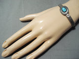Signed Vintage Native American Navajo Sleeping Beauty Turquoise Sterling Silver Bracelet-Nativo Arts