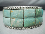 One Of The Best Native American Navajo Green Turquoise Inlay Sterling Silver Bracelet-Nativo Arts