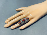 Dazzling Native American Navajo Coral Sterling Silver Ring-Nativo Arts