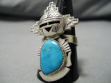Exceptional Native American Navajo 3d Kachina Turquoise Sterling Silver Ring-Nativo Arts