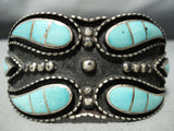 One Of The Most Unique Vintage Native American Zuni Wide Turquoise Sterling Silver Bracelet-Nativo Arts
