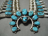 Important Native American Navajo Guild Vintage Sterling Silver Turquoise Squash Blossom Necklace-Nativo Arts