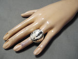 Exquisite Navajo White Buffalo Sterling Silver Ring Native American-Nativo Arts