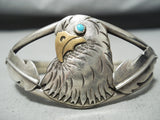 Incredible Detail Vintage Native American Navajo Eagle Turquoise Sterling Silver Bracelet-Nativo Arts