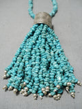 Museum Vintage Native American Navajo Huge Drum Sterling Silver Bead Turquoise Necklace-Nativo Arts