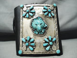 Native American Museum Hand Carved Bear Turquoise Sterling Silver Ketoh Bracelet-Nativo Arts