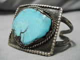 Important Blue Diamond Turquoise Vintage Native American Navajo Sterling Silver Bracelet Old-Nativo Arts