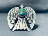 Fascinating San Felipe Signed Kingman Turquoise Sterling Silver Waterbird Ring-Nativo Arts
