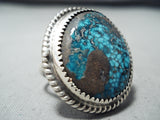Rare Turquoise Vintage Native American Navajo Spiderweb Turquoise Sterling Silver Ring Old-Nativo Arts