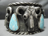 Colossal Cow Head Native American Navajo Blue Turquoise Sterling Silver Bracelet Cuff-Nativo Arts