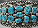 Huge Vintage Native American Navajo Cluster Of Turquoise Sterling Silver Tight Wave Bracelet-Nativo Arts