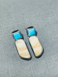 Native American Brilliant Vintage Isleta Sleeping Beauty Turquoise Sterling Silver Earrings-Nativo Arts