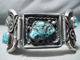 One Of The Best Biggest Vintage Native American Navajo Turquoise Sterling Silver Clasp Bracelet-Nativo Arts