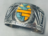 One Of The Best Modernistic Native American Navajo Turquoise Inlay Sterling Silver Bracelet-Nativo Arts