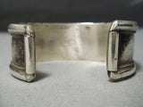 Exceptional Vintage Native American Navajo Heavy Thick Sterling Silver Turquoise Bracelet Old-Nativo Arts