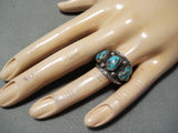 Triple Rare Turquoise Vintage Native American Navajo Sterling Silver Ring Old-Nativo Arts