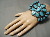 One Of The Best Vintage Native American Navajo Carico Turquoise Cluster Sterling Silver Bracelet-Nativo Arts