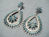 Exquisite Native American Zuni Blue Gem Turquoise Sterling Silver Earrings-Nativo Arts