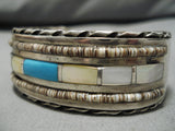 Stunning Vintage Navajo Turquoise Pearl Sterling Silver Native American Bracelet-Nativo Arts