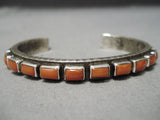 Heavy Thick!! Native American Navajo Squared Coral Sterling Silver Bracelet Cuff-Nativo Arts