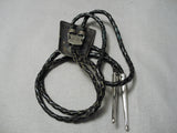 Magnificent Vintage Native American Navajo Natural Turquoise Sterling Silver Bolo Tie Old-Nativo Arts