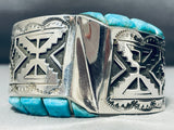 Side Inlay Turquoise Native American Navajo Wide Sterling Silver Bracelet-Nativo Arts