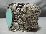 Exceptional Native American Navajo Turquoise Sterling Silver Buffalo Bracelet-Nativo Arts