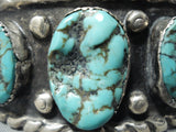 Heavy Thick Mens Vintage Native American Navajo Turquoise Spider Nugget Sterling Silver Bracelet-Nativo Arts