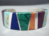 Full Wrap Around Vintage Zuni Native American Navajo Turquoise Sterling Silver Inlay Bracelet-Nativo Arts