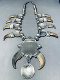 Native American 368 Gram Bear San Felipe Turquoise Sterling Silver Squash Blossom Necklace-Nativo Arts