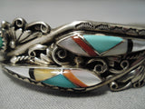 Detailed!! Vintage Native American Navajo Turquoise Inlay Sterling Silver Bracelet Old-Nativo Arts